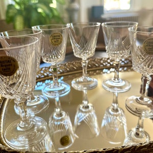 6er Set Cristal D&#39;arques Taille Cordial Gläser 24% Bleikristall Schnittkristall Vintage