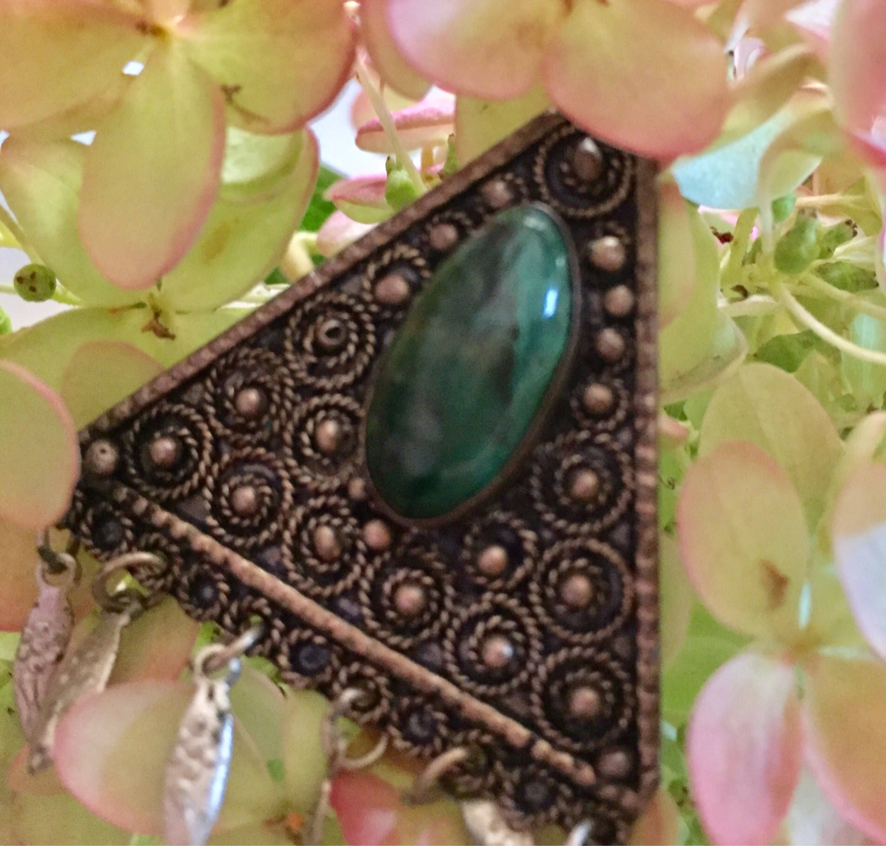 Vintage 935 Sterling Silver and Green Eilat Stone Malachite Pin Pendant  From Israel Yemenite Filigree Jewelry - Etsy Hong Kong