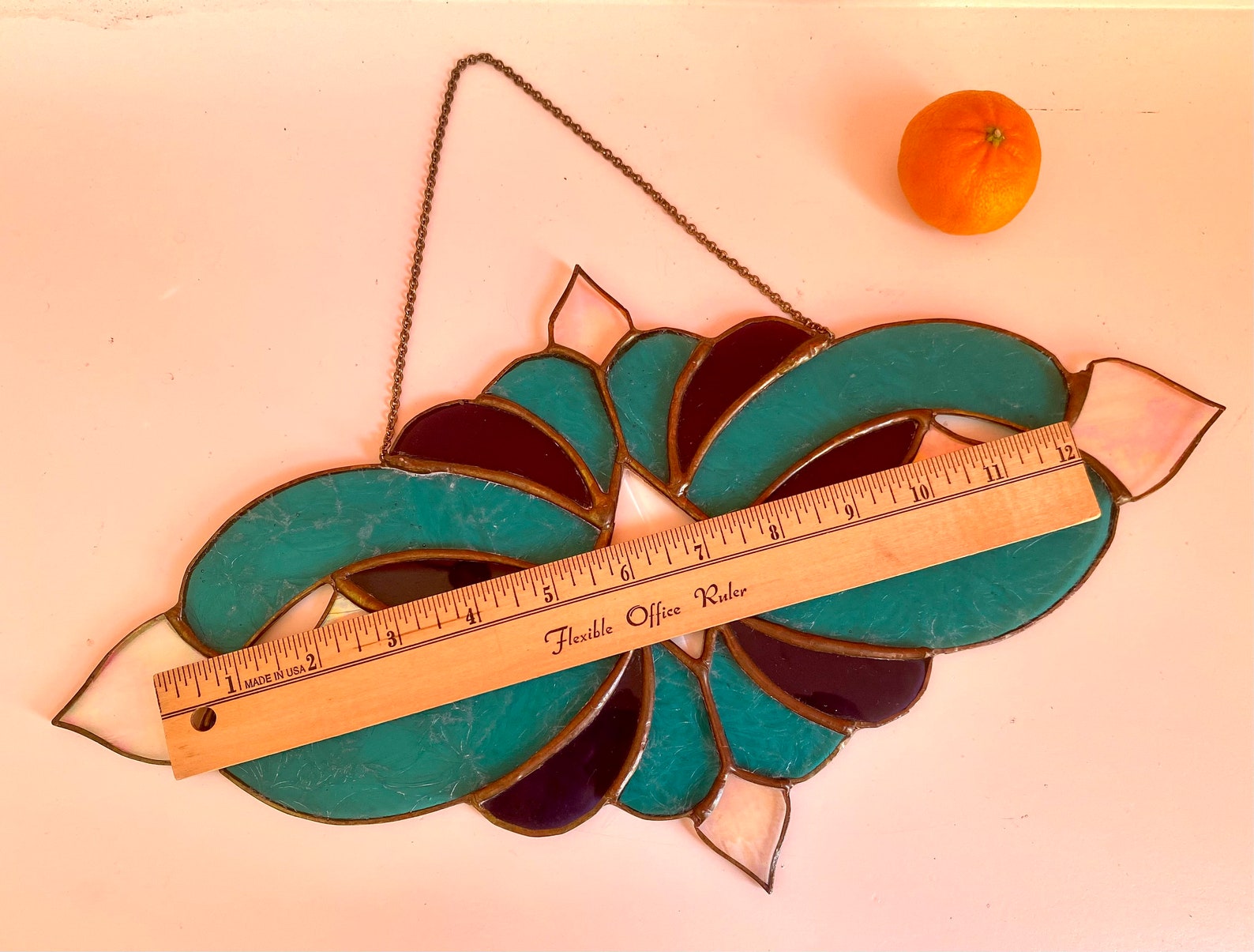 Vintage Stained Glass Wall Hanging Panel Blue Turquoise and Etsy