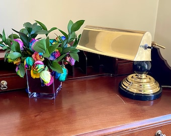 Vintage Brass And Black Marble Hinged Adjustable Banker’s Lamp Desk Piano Lamp Art Deco