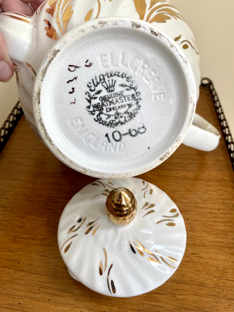 Rare 1950s Ellgreave Burslem England Teapot Ivory Gold Etsy