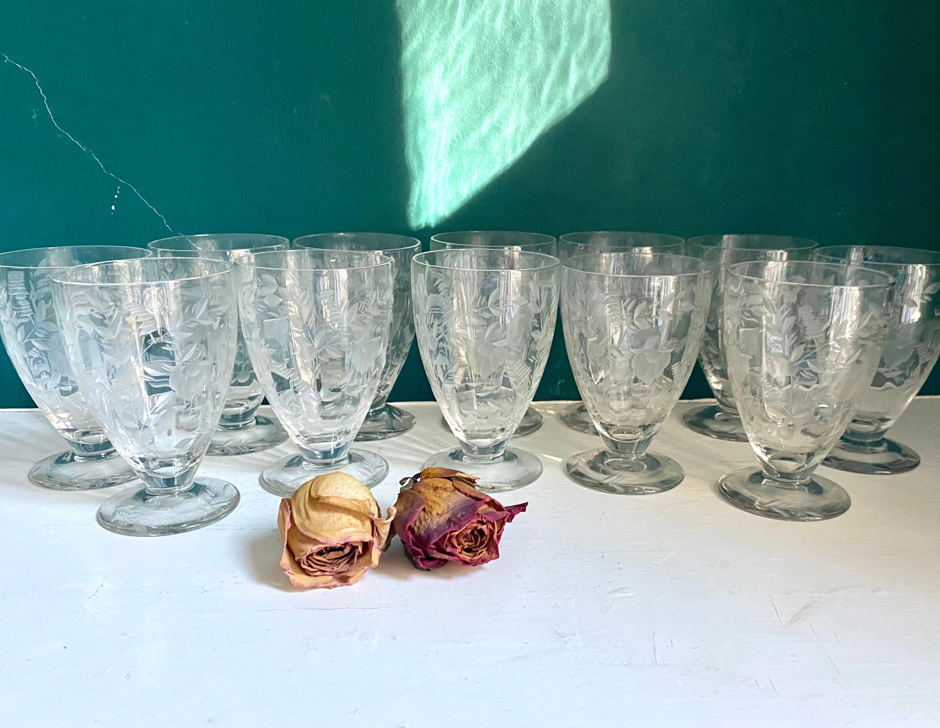 Vintage 1950s Floral Etched Ice Tea Glasses