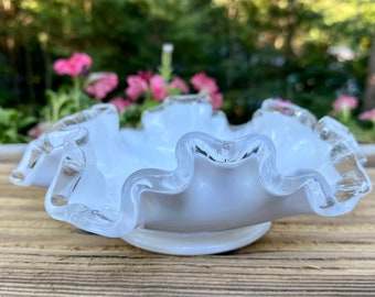 Fenton Gold Crest Milk Glass Ruffled Edge Vase - Etsy