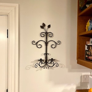 Wrought Iron Wall Mount Double Candle Holder 23” By 14” Large Heavy Vintage Hand Made Lovely Ornate  Wall Decor