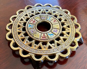 Midcentury Judaica Brass And Enamel Shalom Trivet And Ceramic Saucer Set Made in Israel Souvenirs of Jerusalem Midcentury Judaica Brass And Enamel Shalom Trivet And Ceramic Saucer Set Made in Israel Souvenirs of Jerusalem