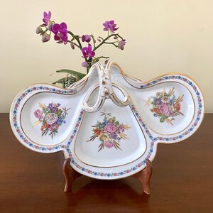 Vintage Limoges France AHO Divided Serving Platter With Handle And Gold Accents