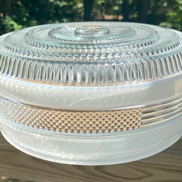 Large 1950s Bullseye Drum Ceiling Light Replacement Globe With Frosted And Clear Pressed Glass Globe Midcentury Retro