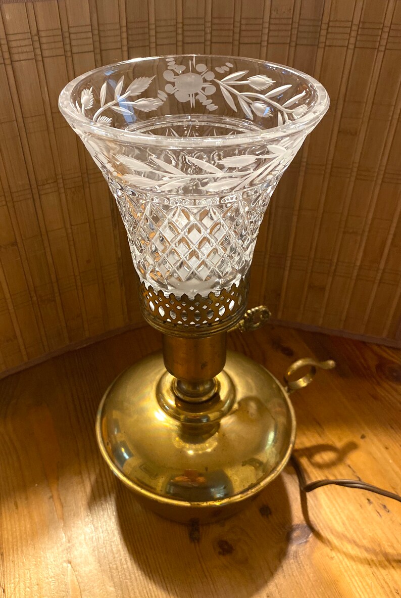 Electrical Hurricane Lamp Base 1950s Brass Turn Key ...