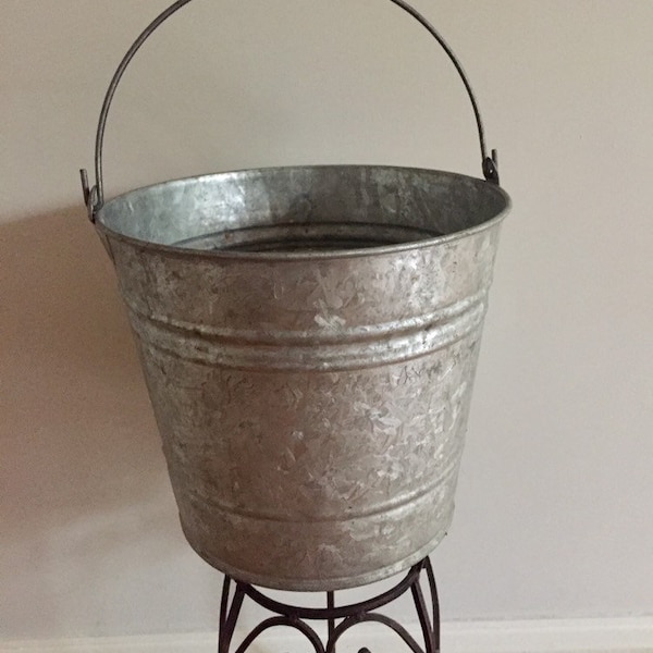 Rustic Russian Soviet Era Galvanized Zinc Pail Bucket with Handle Rustic Farm Decor OL123