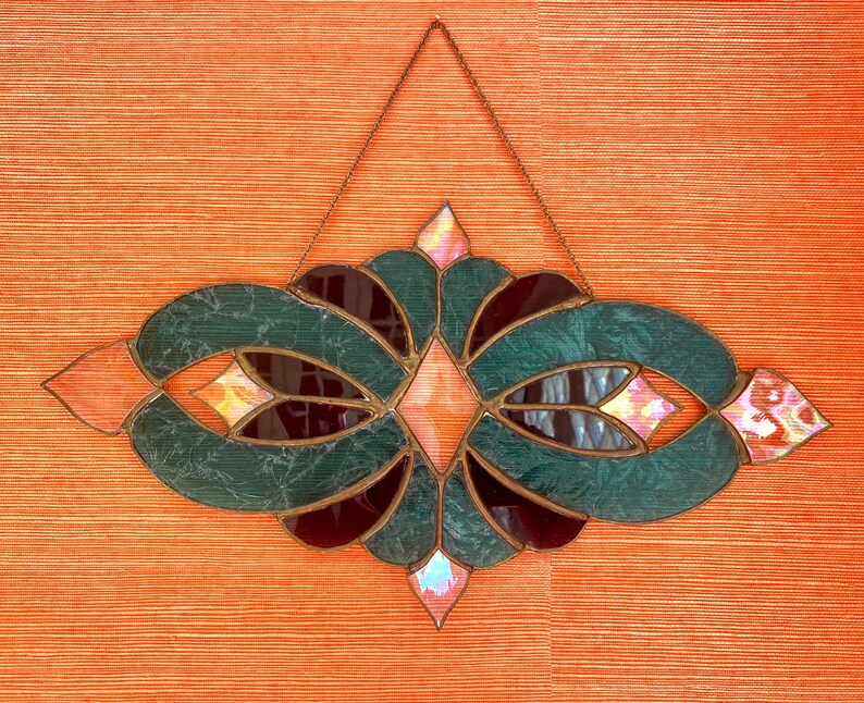 Vintage Stained Glass Wall Hanging Panel Blue Turquoise and Etsy