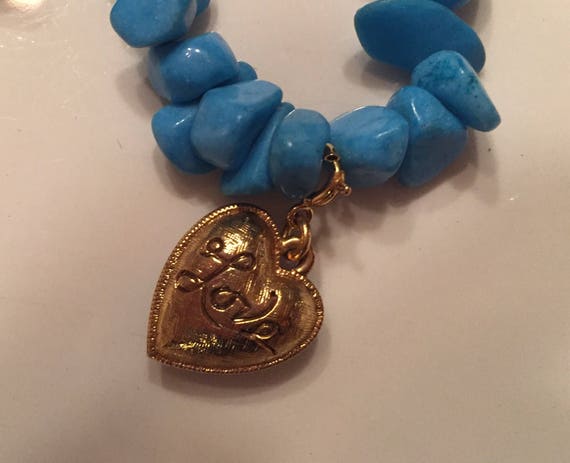 26" Genuine Turquoise Necklace With Gold Heart Pe… - image 4