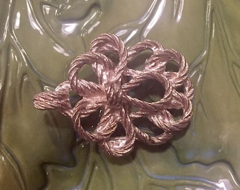 1975 Mimi Din Silver Large Rope Like Ribbon Flower Belt Buckle Signed Rare