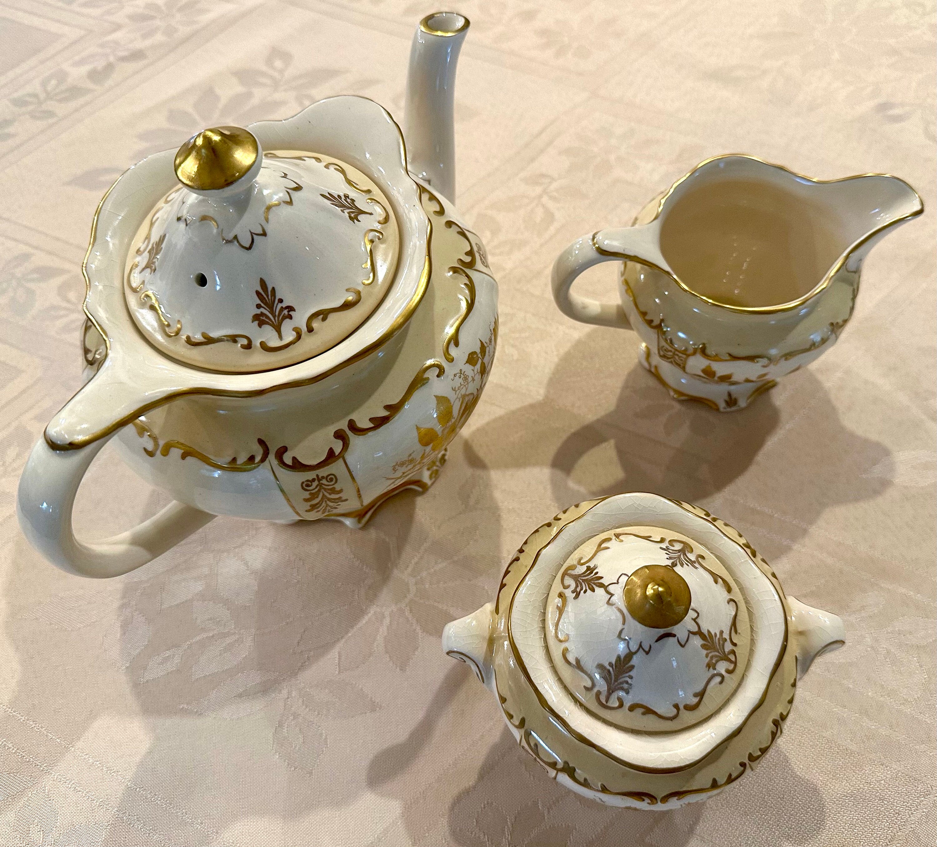 Sadler Tea Set Circa 1937 Sadler of England Teapot, Creamer and Sugar Bowl in Cream ...