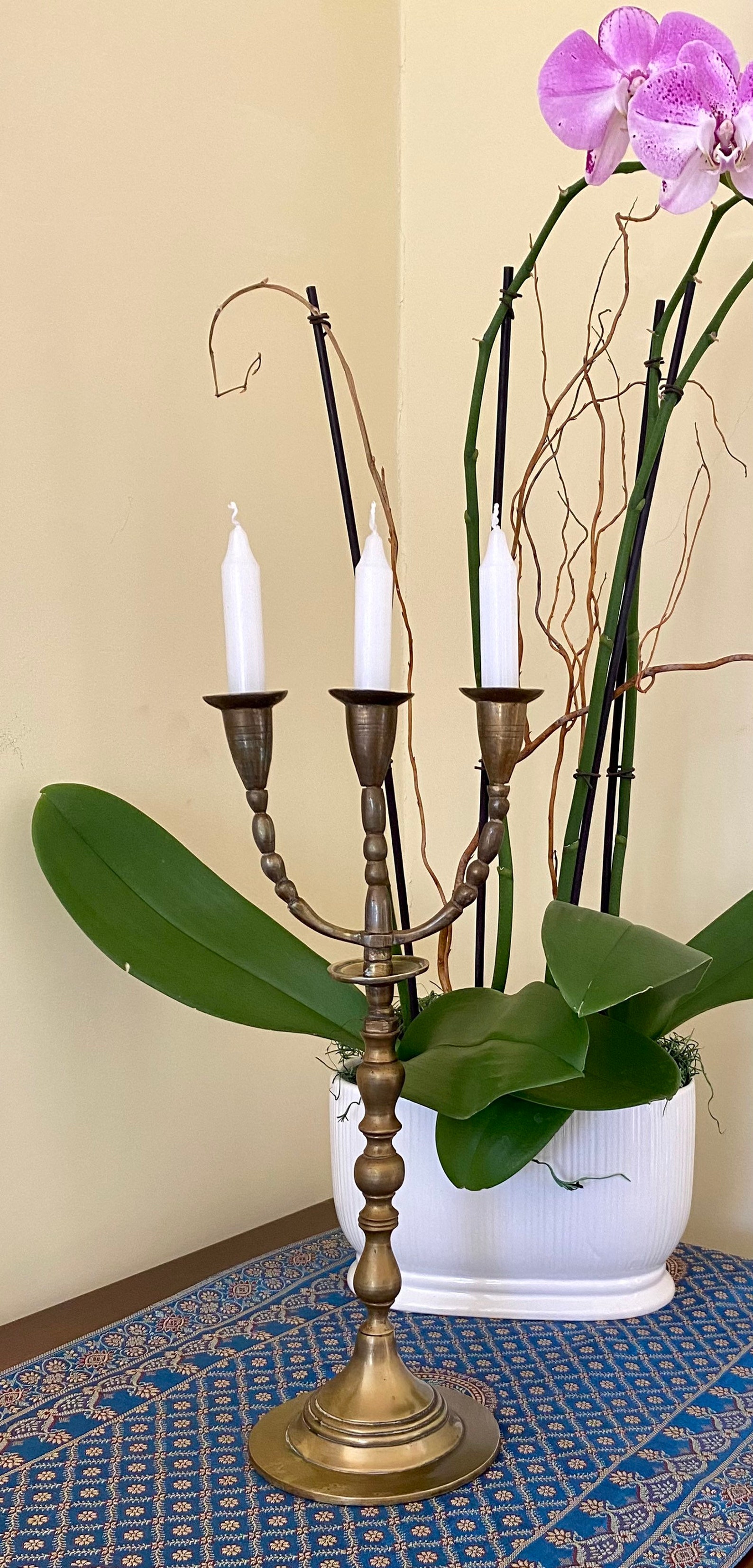 Antique Solid Brass Candelabra 3 Arm Candle Holder Centerpiece Etsy