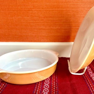 Fire King Peach Lustre Dish Set 2 Pieces Backwards Logo Fire King Made In the USA Golden Iridescent Pie Plate And Casserole Dish Collectible