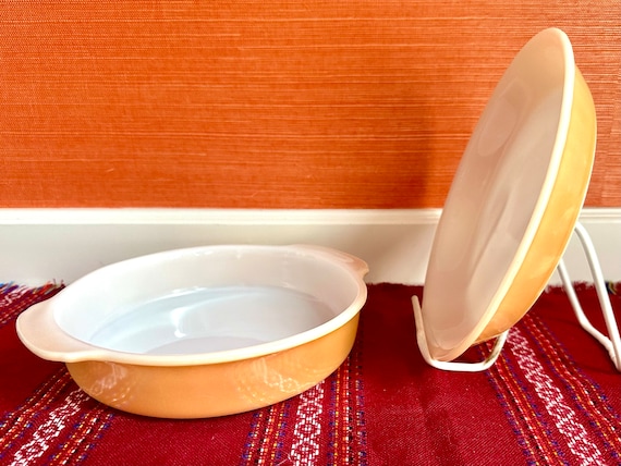 Fire King Peach Lustre Dish Set 2 Pieces Backwards Logo Fire King