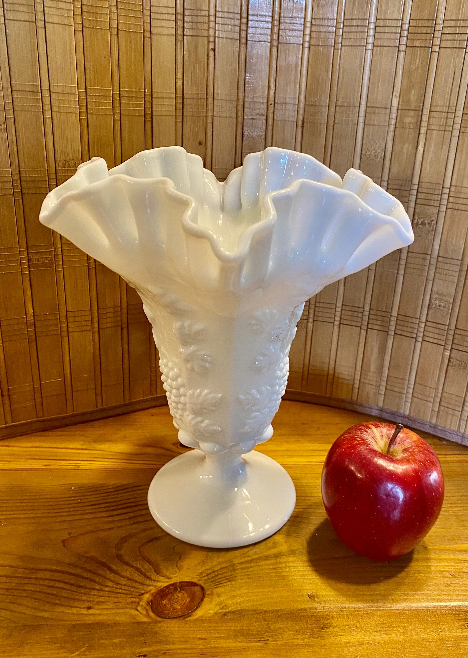Westmoreland Large Milk Glass Pedestal Vase Mid Century Opaque Etsy