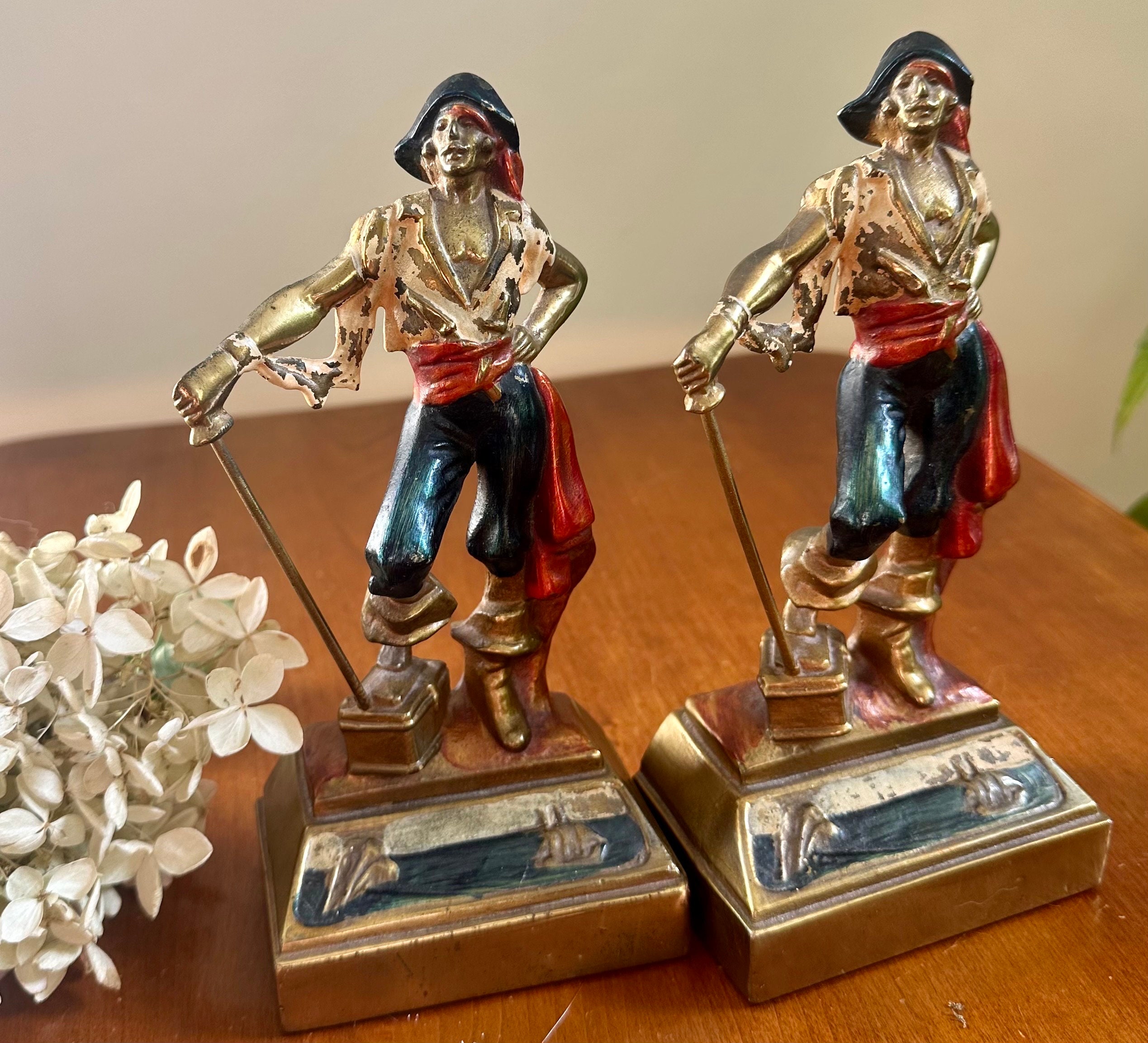 Antique Armor Bronze Swashbuckler Pirate Bookends Antique Bookends