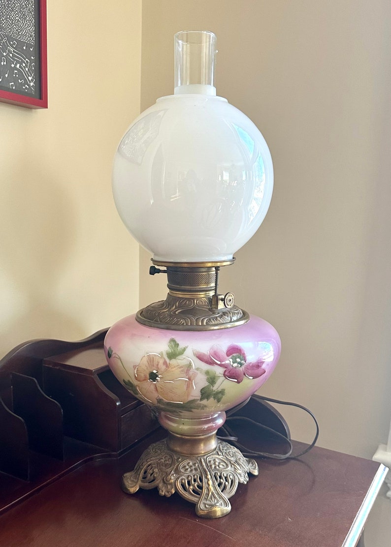 Antique Oil Lamp Converted to Electric Victorian Parlor Hand Etsy