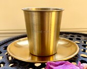 Elegant Modern Brass Color Stainless Steel Kiddush Cup With Plate And Hebrew Wine Blessing Vintage Wine Kiddush Cup Sabbath Judaica Gift