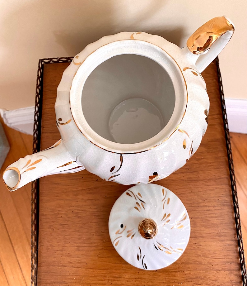Rare 1950s Ellgreave Burslem England Teapot Ivory Gold Etsy