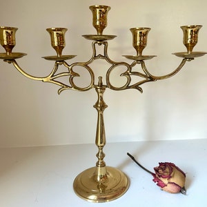 Vintage Polished Brass 5 Branch Candelabra Shabbath Candle Holder Hampton Brass