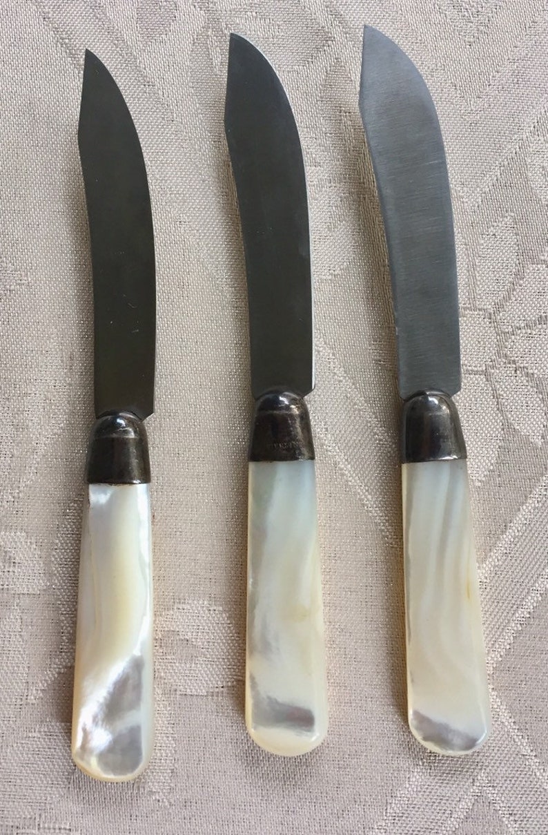 Antique Fruit Knives Set of 3 Pearl Handles Sterling Silver Etsy