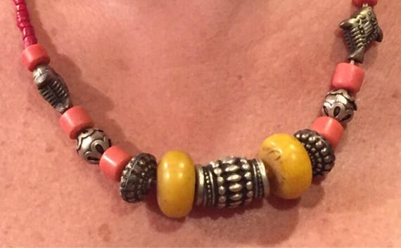Vintage Tribal North African Necklace Coral Amber… - image 3