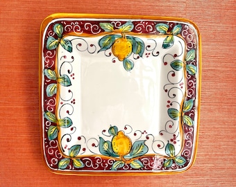 Italian Hand Painted Lemons Alcantara Ceramic Vintage Platter Plate Tray Signed Firenze Italian Specialties