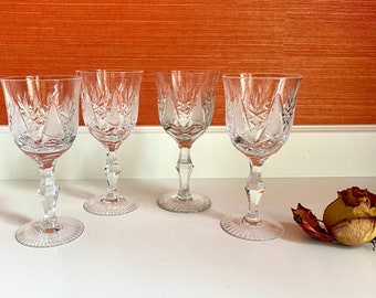 Set med fyra slipade kristallvinglas Boho kristall vintage