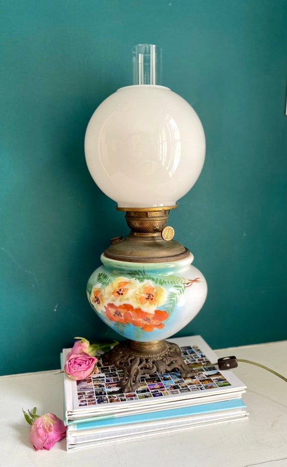 Vintage Hurricane Lamp Handpainted