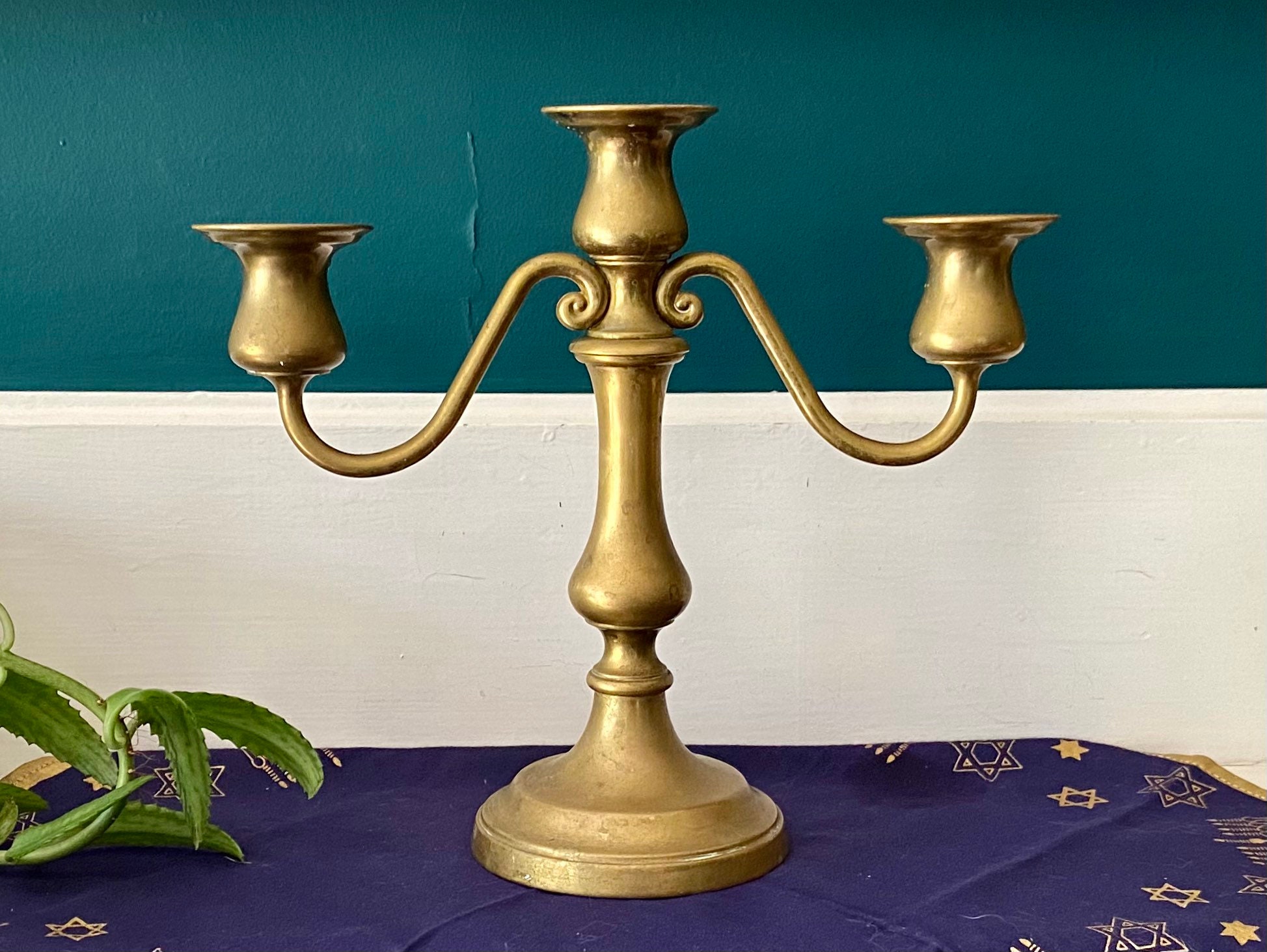 Antique Solid Brass Candelabra 3 Arm Heavy Candle Holder Table Etsy