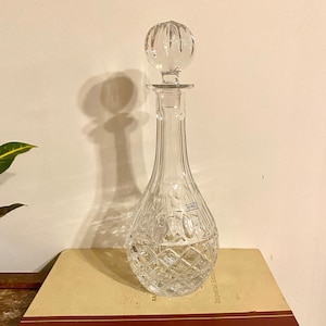 Vintage Towle Crystal Decanter Made in Poland Heavy Weight 24% Lead Crystal, Ribbed Stopper Mint