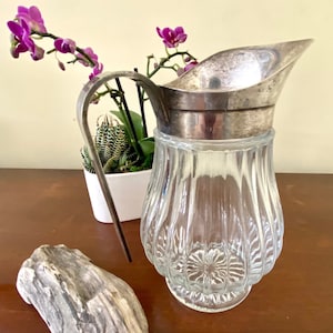 Crystal Pitcher with Removable Silver Plate Pourer, Godinger Crystal Pitcher, Made in Italy