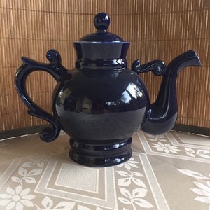 Vintage Porcelain Teapot Coffee Pot Dark Blue Cobalt 24K Gold Novgorod 1974 Russia USSR Hand Painted LS7 image 6