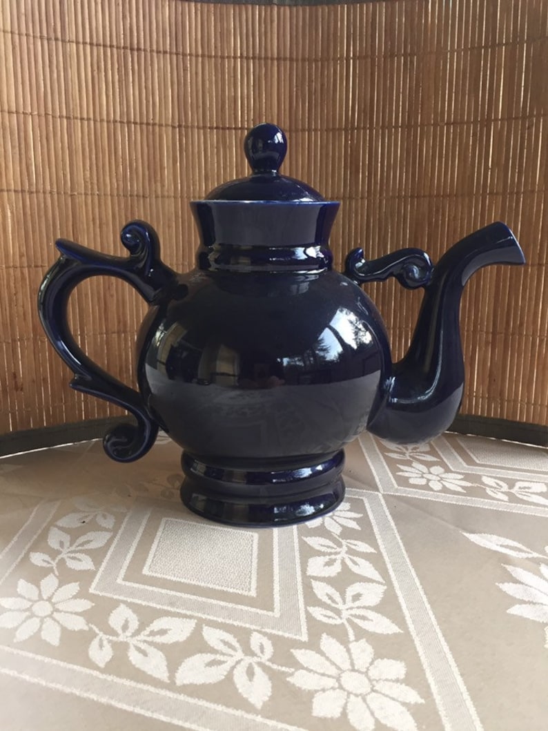 Vintage Porcelain Teapot Coffee Pot Dark Blue Cobalt 24K Gold Novgorod 1974 Russia USSR Hand Painted LS7 image 6