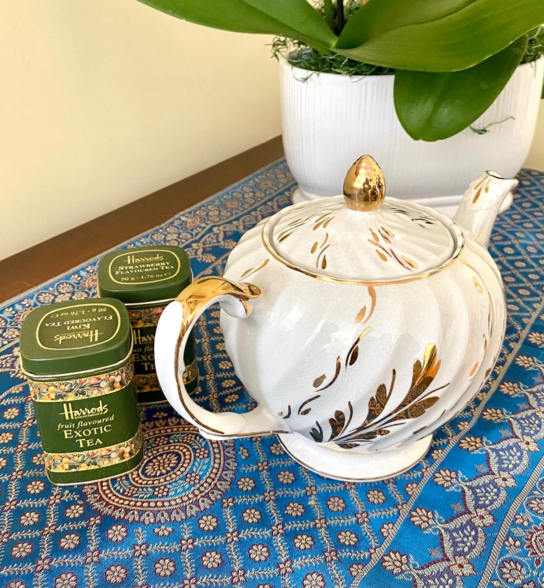 Rare 1950s Ellgreave Burslem England Teapot Ivory Gold Etsy