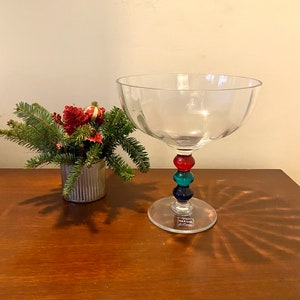 Beautiful Large Clear Murano S.Puccini Art Glass Bowl With A Colorful Pedestal RV2