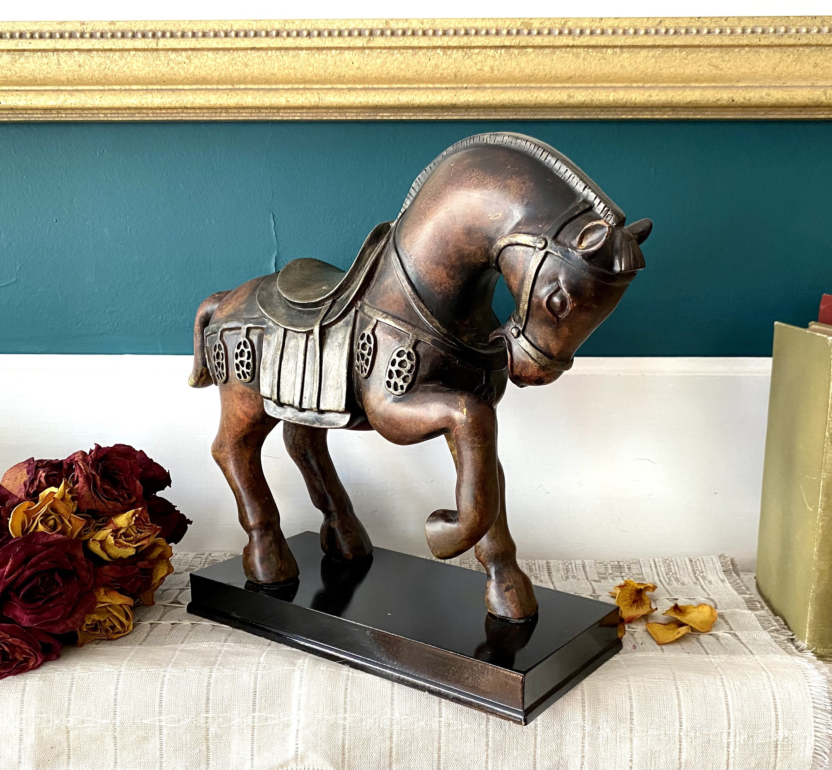 Vintage Horse Figurine, Horse in Ceremonial Dress, Dark Chocolate