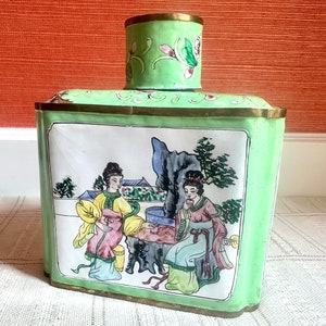 Antique Chinese Canton Enameled Brass Tea Caddy With Lid