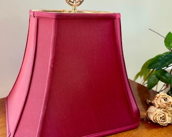 Classic Burgundy Fabric Lamp Shade Replacement Shade Colonial Style With Golden Longevity Symbol Finial And Harp