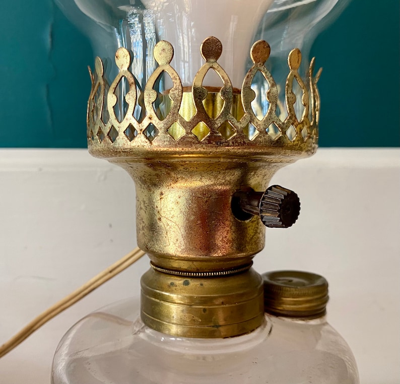 Antique Kerosine Oil Lamp Electrified Stenciled Chimney Etsy