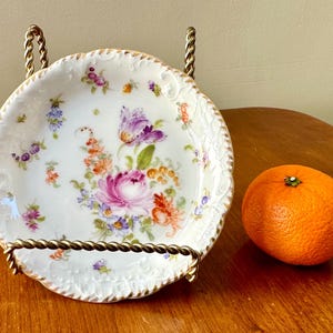 Antique Dresden Porcelain Serving Dish: Hand Painted Floral & Gold, Circa 1891-1914