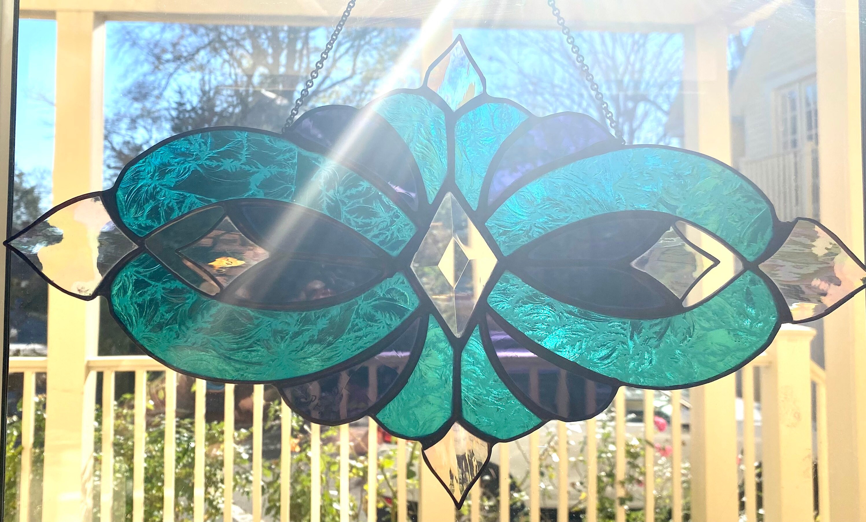 Vintage Stained Glass Wall Hanging Panel Blue Turquoise and Etsy