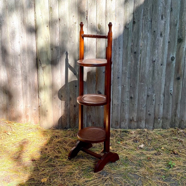 Antique Folding Muffin Stand Cake Stand Three Tier Victorian Tiered Etagere Mahogany