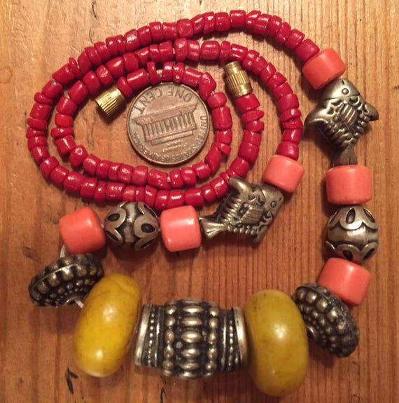 Vintage Tribal North African Necklace Coral Amber… - image 4
