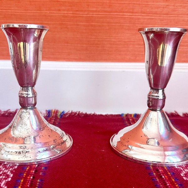 A Pair Of Duchin Creation Sterling Silver Weighted Candleholders Candle Stick Holders 4 5/8” Tall