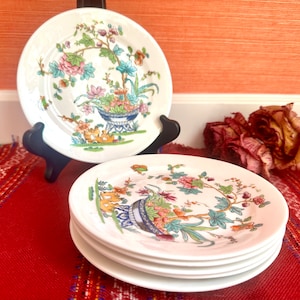 Hand Painted Set Of 6 Dessert Plates European Bone China Fine Porcelain Rare Vintage