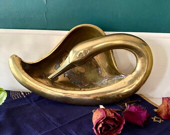 Midcentury Brass Swan Art Deco Dish Ashtray JA19