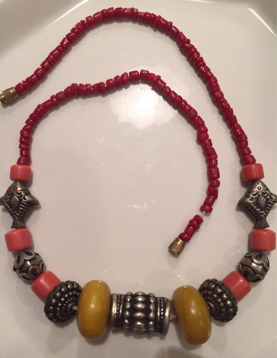 Vintage Tribal North African Necklace Coral Amber… - image 5